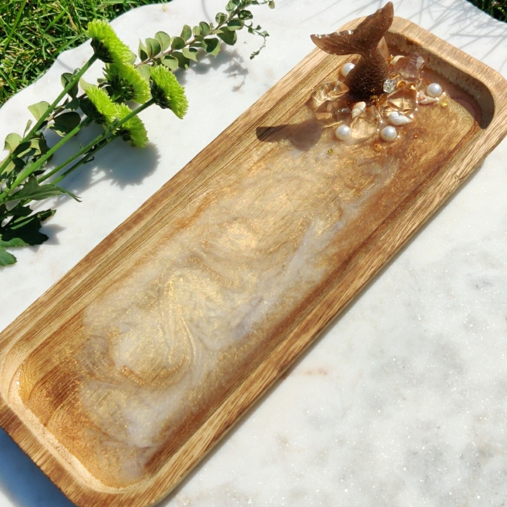 Wood and Handmade Resin Decorative Vessel/Tray